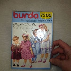 BURDA 7205 Sz 2-6 Charming Girl's Dress w/collar, Sleeve, & trim Variations